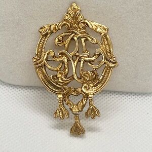 Victorian Revival Monogram Brooch Pin Nondescriptive Scroll Girandole‎ Tassels